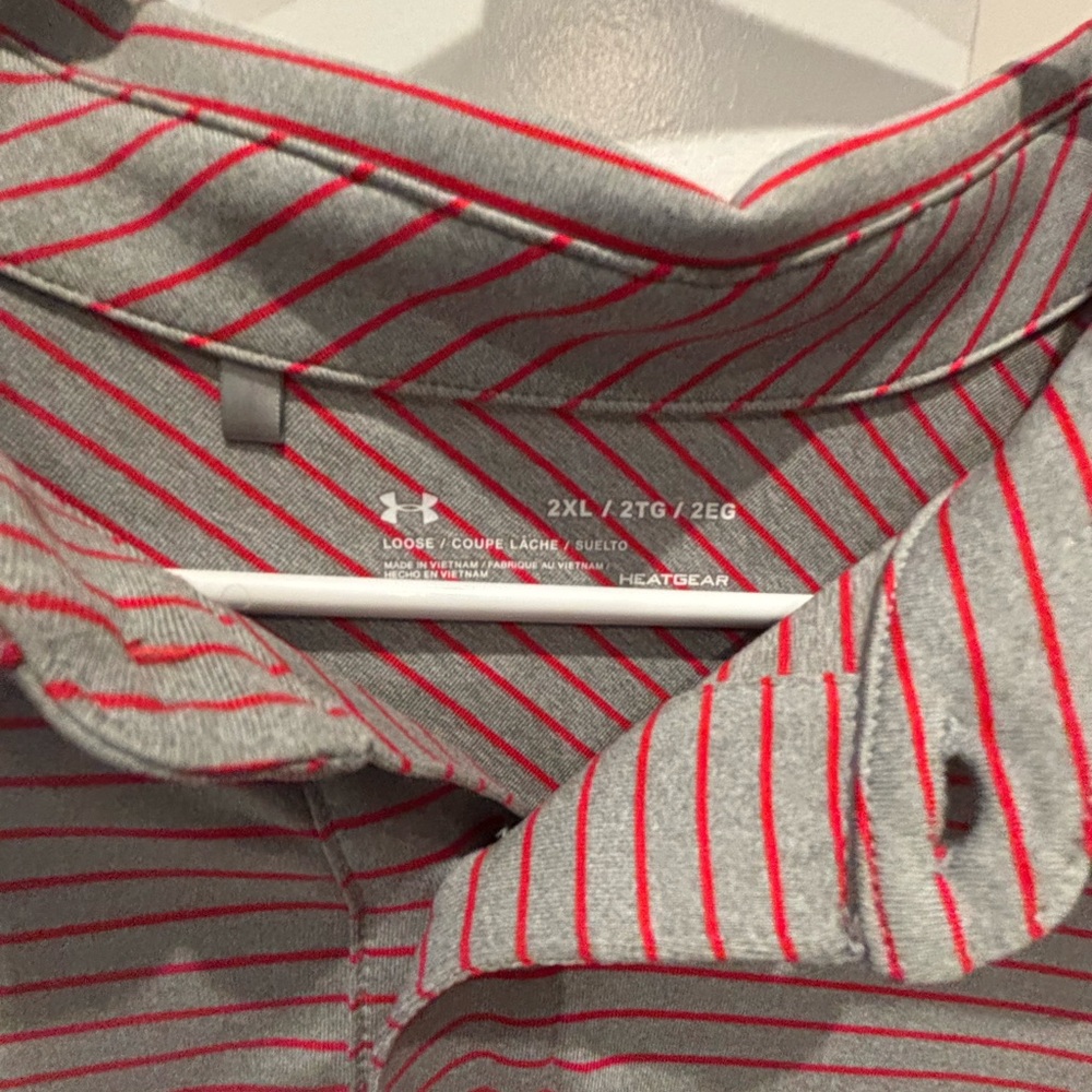 Under Armour Red and Gray Striped Polo